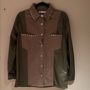 Zara Olive Green Studded Shirt